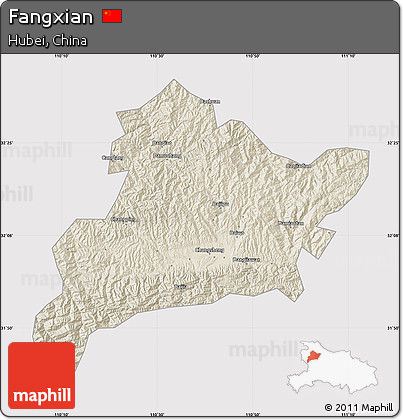 Shaded Relief Map of Fangxian, cropped outside