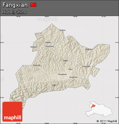 Shaded Relief Map of Fangxian, cropped outside