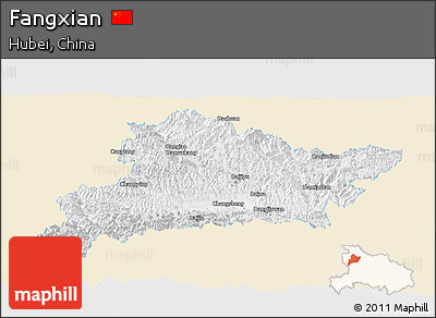 Classic Style Panoramic Map of Fangxian, single color outside