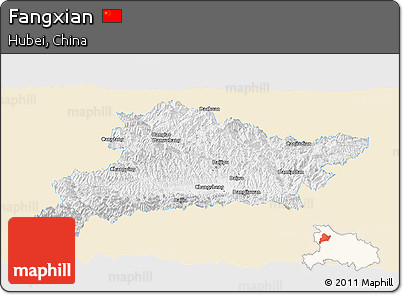 Classic Style Panoramic Map of Fangxian, single color outside