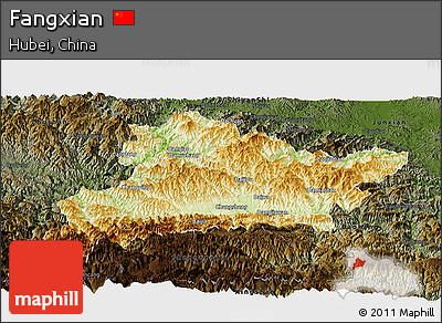 Physical Panoramic Map of Fangxian, darken