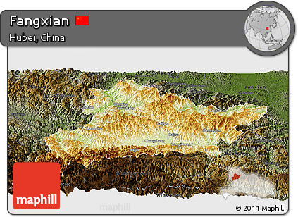 Physical Panoramic Map of Fangxian, darken
