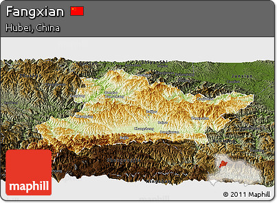 Physical Panoramic Map of Fangxian, darken