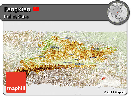 Physical Panoramic Map of Fangxian, lighten