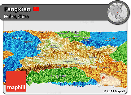 Physical Panoramic Map of Fangxian, political outside