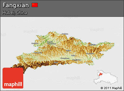 Physical Panoramic Map of Fangxian, single color outside