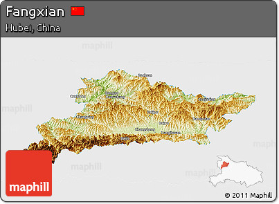 Physical Panoramic Map of Fangxian, single color outside