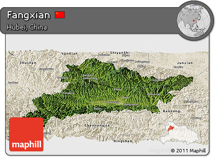 Satellite Panoramic Map of Fangxian, shaded relief outside
