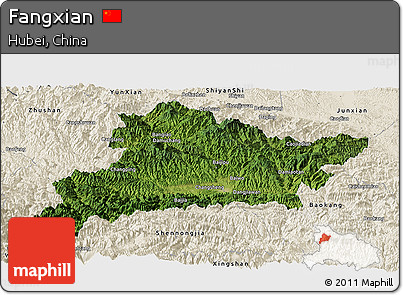 Satellite Panoramic Map of Fangxian, shaded relief outside