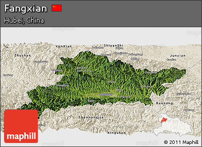 Satellite Panoramic Map of Fangxian, shaded relief outside