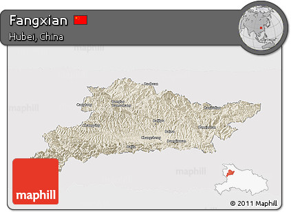 Shaded Relief Panoramic Map of Fangxian, cropped outside