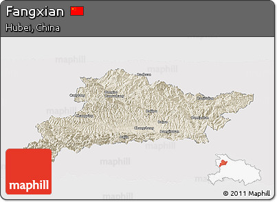 Shaded Relief Panoramic Map of Fangxian, cropped outside