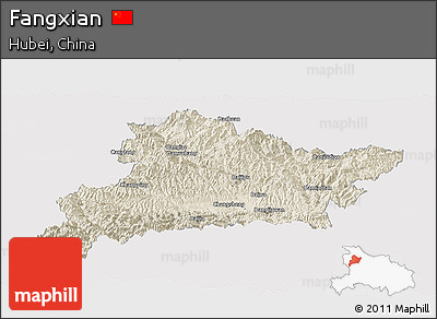 Shaded Relief Panoramic Map of Fangxian, cropped outside