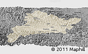 Shaded Relief Panoramic Map of Fangxian, darken, desaturated