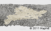 Shaded Relief Panoramic Map of Fangxian, darken, semi-desaturated
