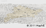 Shaded Relief Panoramic Map of Fangxian, lighten, semi-desaturated