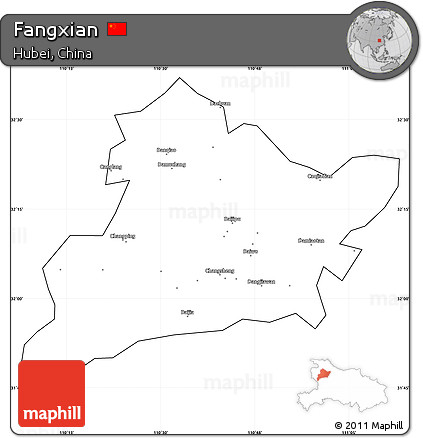 Blank Simple Map of Fangxian, cropped outside