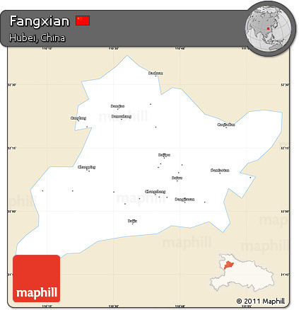 Classic Style Simple Map of Fangxian, single color outside