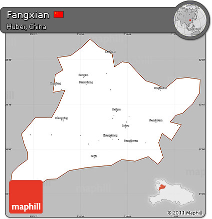 Gray Simple Map of Fangxian, cropped outside