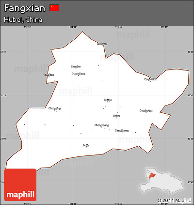 Gray Simple Map of Fangxian, cropped outside