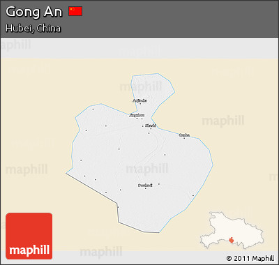 Classic Style 3D Map of Gong An, single color outside