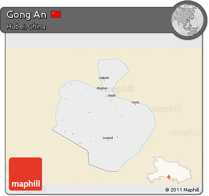 Classic Style 3D Map of Gong An, single color outside