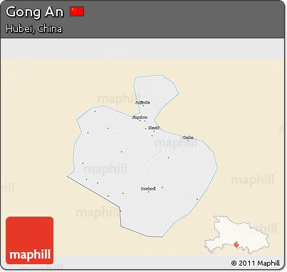 Classic Style 3D Map of Gong An, single color outside
