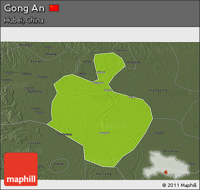 Physical 3D Map of Gong An, darken, semi-desaturated