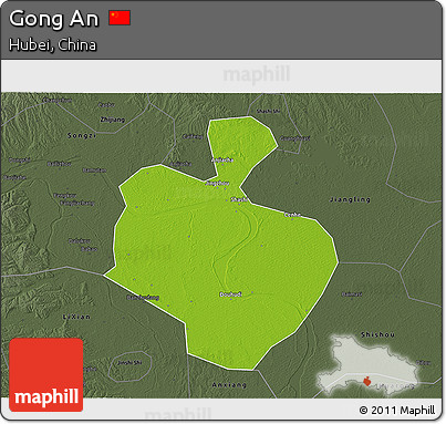 Physical 3D Map of Gong An, darken, semi-desaturated