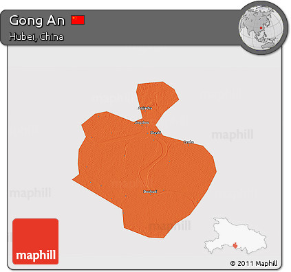 Political 3D Map of Gong An, cropped outside