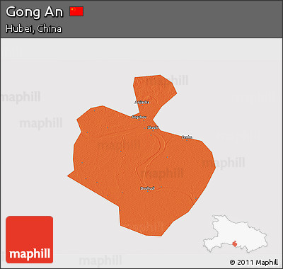 Political 3D Map of Gong An, cropped outside