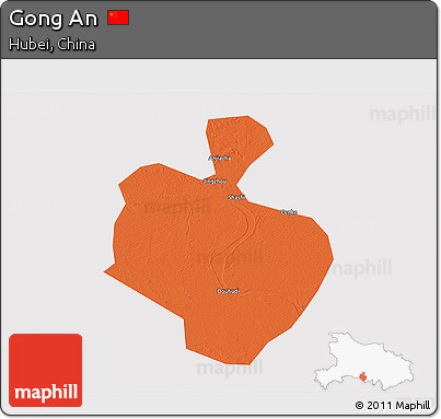 Political 3D Map of Gong An, cropped outside