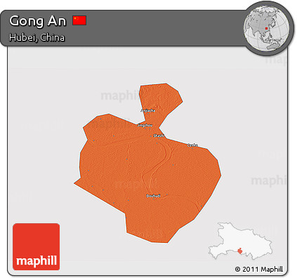 Political 3D Map of Gong An, single color outside