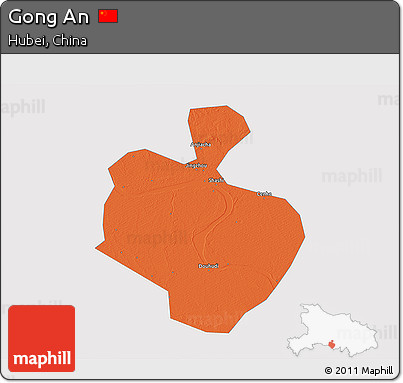 Political 3D Map of Gong An, single color outside