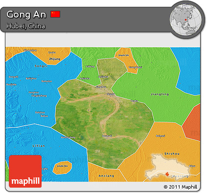 Satellite 3D Map of Gong An, political outside