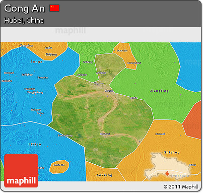 Satellite 3D Map of Gong An, political outside