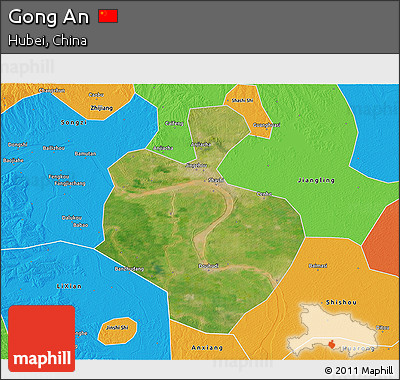 Satellite 3D Map of Gong An, political outside