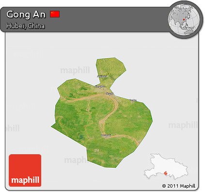 Satellite 3D Map of Gong An, single color outside
