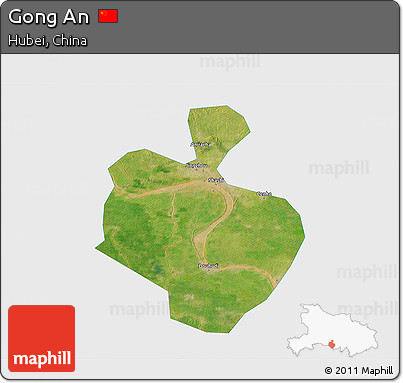 Satellite 3D Map of Gong An, single color outside