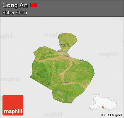 Satellite 3D Map of Gong An, single color outside