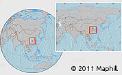 Gray Location Map of Gong An, within the entire country, hill shading
