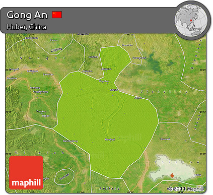 Physical Map of Gong An, satellite outside