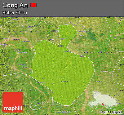 Physical Map of Gong An, satellite outside