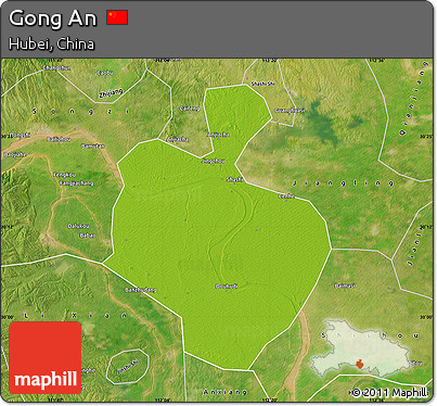 Physical Map of Gong An, satellite outside