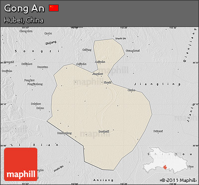 Shaded Relief Map of Gong An, desaturated