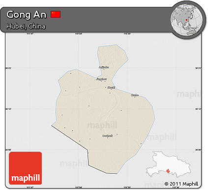 Shaded Relief Map of Gong An, single color outside