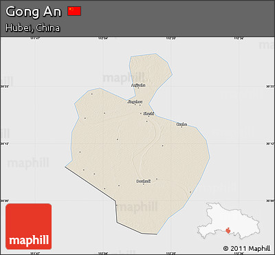 Shaded Relief Map of Gong An, single color outside