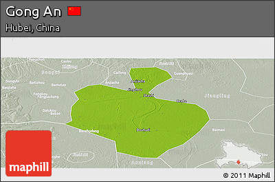 Physical Panoramic Map of Gong An, lighten, semi-desaturated
