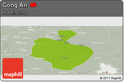 Physical Panoramic Map of Gong An, lighten, semi-desaturated