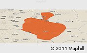 Political Panoramic Map of Gong An, shaded relief outside